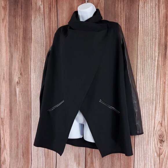 Spanx Womens Small Drape Front Jacket Very Black Convertible Faux Leather 50176R - Picture 2 of 14